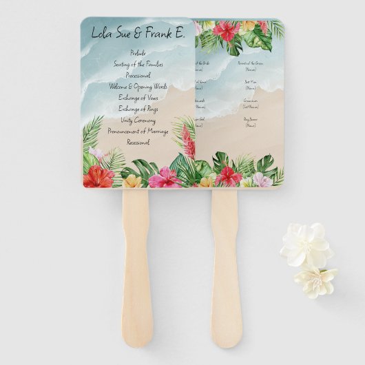 Paradise Blooms Wedding Program Fan Handwaaier (Voorkant en achterkant)