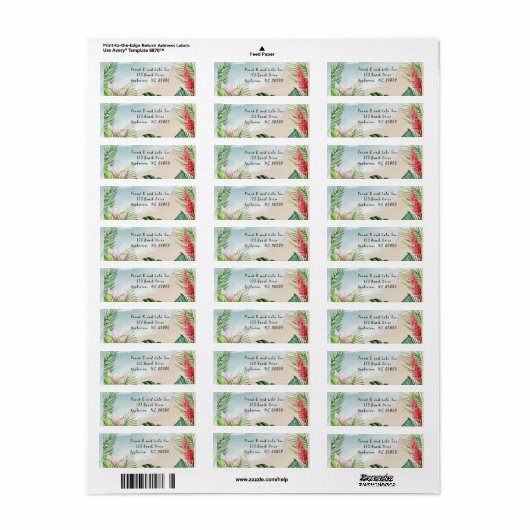 Paradise Blooms Wedding Return Adres Label (Full Sheet)