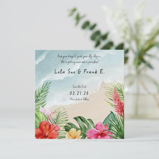 Paradise Blooms Wedding Save the Date (Staand voorkant)