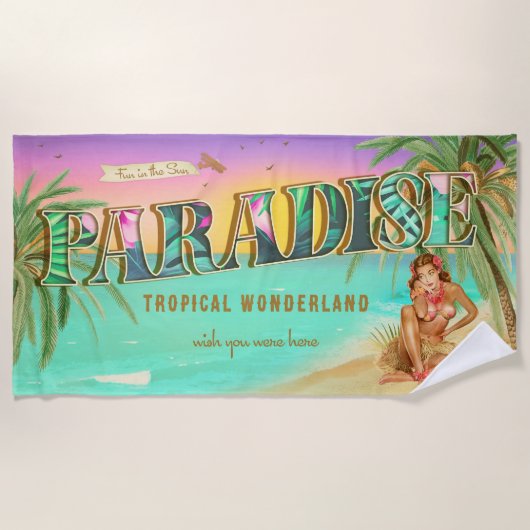 Paradise Briefkaart Style Fun in Sun Towel Strandlaken (Voorkant)