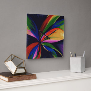 Paradise Colorful Rainbow Abstracte Flower Art Vierkante Klok