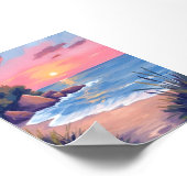 Paradise Cove | Pink Watercolor Ocean Waves Sunset Poster (Hoek)