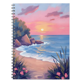 Paradise Cove | Roze Aquarel Oceaangolven Zonsonde Notitieboek