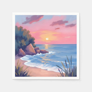 Paradise Cove Roze Aquarel Oceaangolven Zonsonde Servet