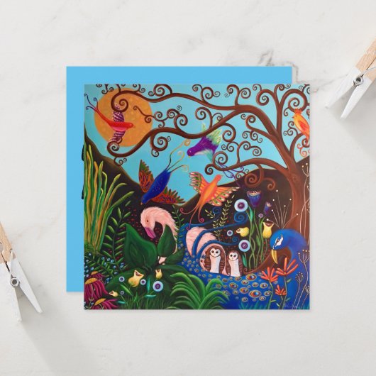 Paradise Fantasy Landschap met vogels Kaart (Voorkant / Achterkant in situ)