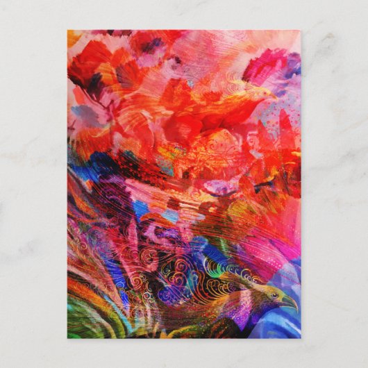 Paradise Floral Bird Phoenix Rising Flame Art Feestdagenkaart (Voorkant)