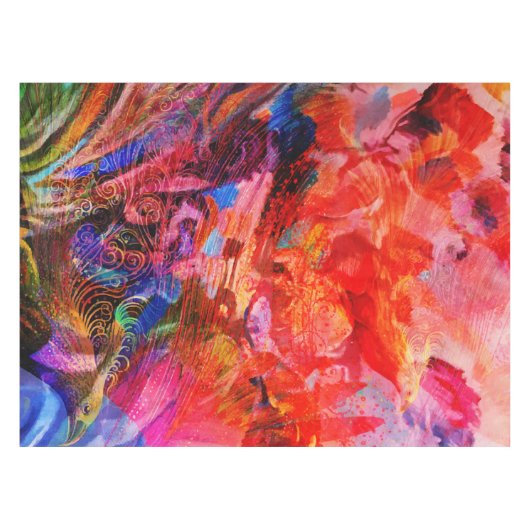 Paradise Floral Bird Phoenix Rising Flame Art Tafelkleed (Voorkant (Horizontaal))