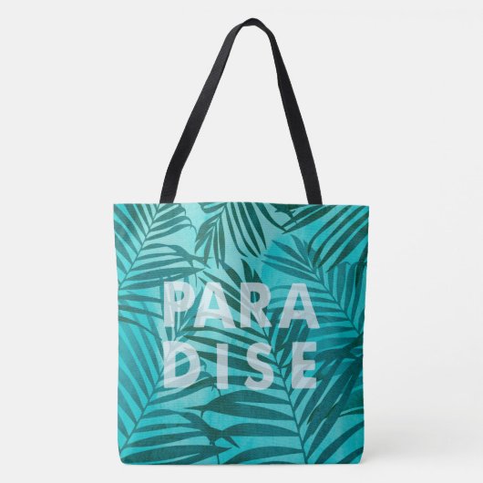 Paradise Hawaiian Palms Tropisch in het Blauwgroen Tote Bag (Voorkant)