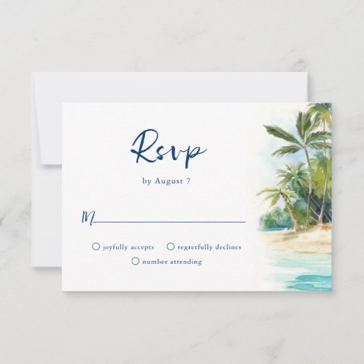 Paradise Island Tropical Beach Bruiloft RSVP-kaart RSVP Kaartje (Voorkant)