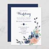 Paradise marine Coral Floral Wedding nodigt begrot (Voorkant / Achterkant)