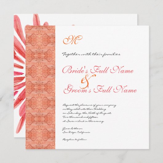 Paradise Modern Flower 1, bruiloft uitnodiging (Voorkant / Achterkant)