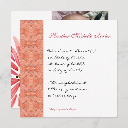 Paradise Modern Flower 1, bruiloft uitnodiging (Voorkant / Achterkant)