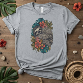 Paradise Nap Tropical Floral Sloth, Cute Vacation T-shirt