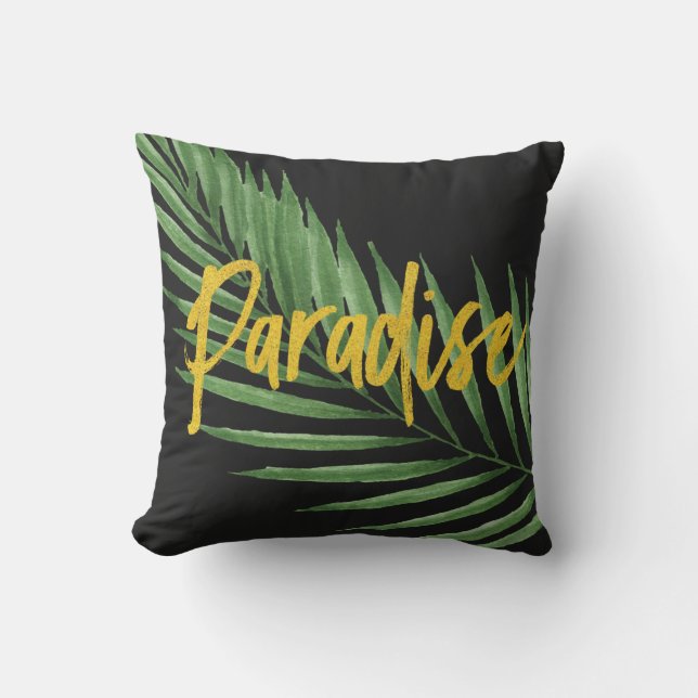 Paradise Palm Hawaiian Tropical Reversible - Zwart Buitenkussen (Voorkant)