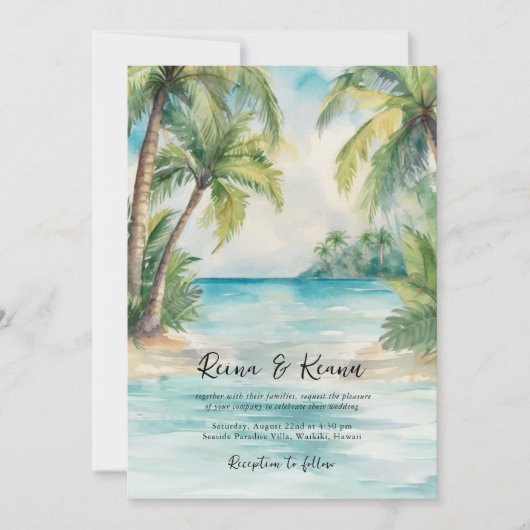 Paradise Palms Tropical Beach Bruiloft Kaart (Voorkant)