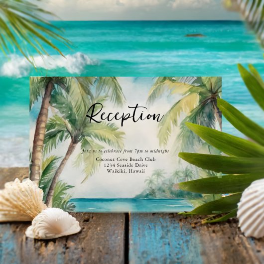 Paradise Palms Tropical Beach Bruiloft Receptie Informatiekaartje