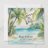 Paradise Palms Tropical Beach Bruiloft Save The Date (Voorkant)