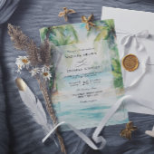 Paradise Palms Tropical Beach QR Code Wedding Kaart