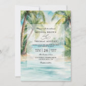 Paradise Palms Tropical Beach QR Code Wedding Kaart (Voorkant)