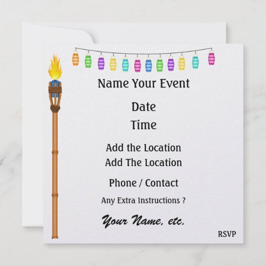 Paradise Party / Luau - SRF Kaart (Achterkant)