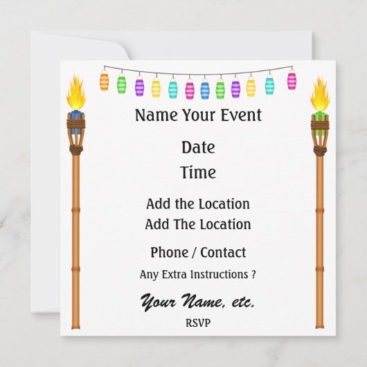 Paradise Party / Luau - SRF Kaart (Achterkant)