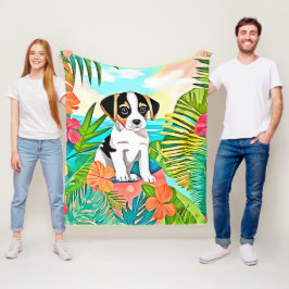 Paradise Puppy Design Fleece Deken