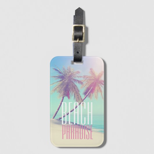 Paradise Retro Pastel Beach Palm Tree Bagagelabel (Voorkant (verticaal))