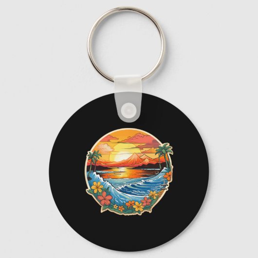 Paradise Sand Sand Surf Waves bij zonsondergang Sleutelhanger (Voorkant)