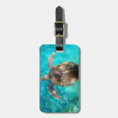 Paradise strand groene zee schildpad onder water bagagelabel (Voorkant verticaal)
