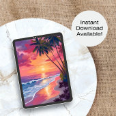 Paradise Sunset | Pink Tropical Watercolor Beach Poster