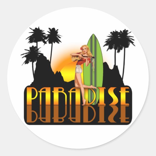 Paradise Surfer Meisje Ronde Sticker (Voorkant)