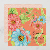 Paradise Tortelduifjes 3, Floral Modern Wedding Kaart (Voorkant / Achterkant)