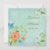 Paradise Tortelduifjes Modern Floral Swirl Damask Kaart (Achterkant)