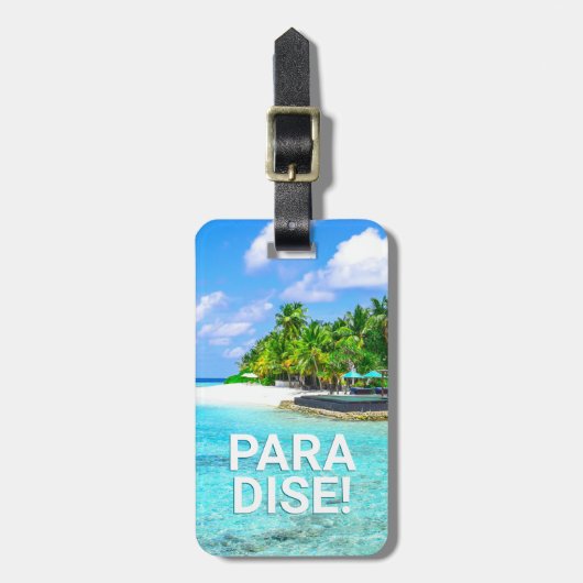 PARADISE Tropical Island, DIY Message Contact info Bagagelabel (Voorkant verticaal)