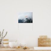 Paraglider Soaring Over Foggy Mountain Cliff Poster (Keuken)