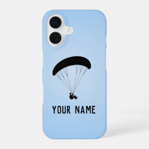 Paraglider tegen blauwe lucht, voeg je naam hieraa iPhone 16 hoesje