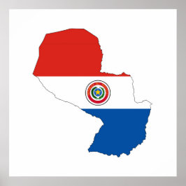 paraguay country flag map form silhouette poster