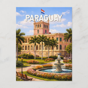 Paraguay Illustratie Reis Kunst Vintage Briefkaart