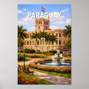 Paraguay Illustratie Reis Kunst Vintage Poster