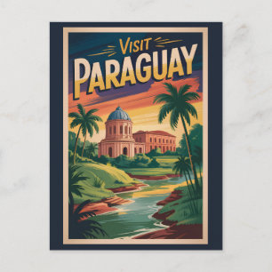 Paraguay Landschap Illustratie Reis Kunst Vintage Briefkaart