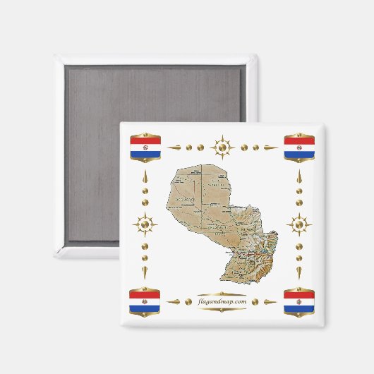 Paraguay Map + Vlaggen Magnet (Voorkant / Achterkant)
