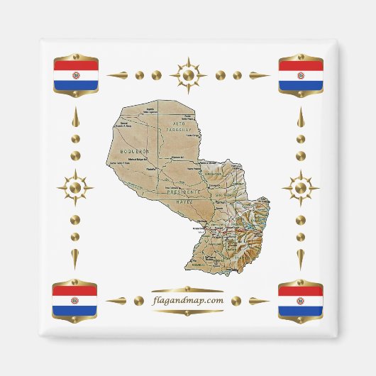 Paraguay Map + Vlaggen Magnet (Voorkant)