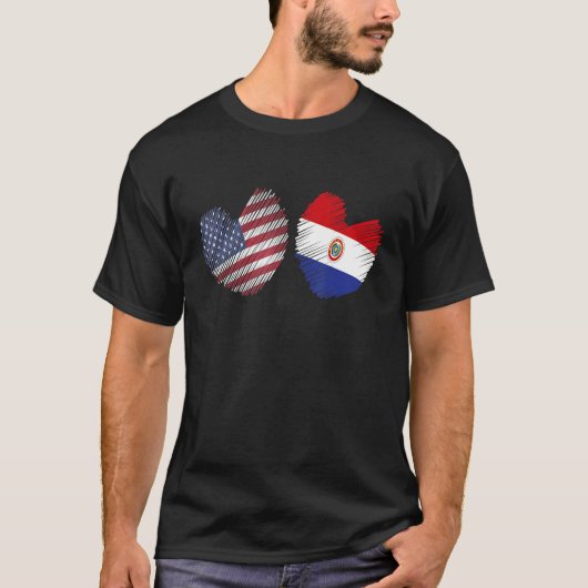 Paraguay USA Heart American Flag Paraguayan Flag L T-shirt (Voorkant)