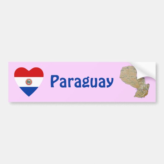 Paraguay Vlag Hart + Landkaart Bumpersticker (Voorkant)