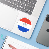 Paraguay Vlag Ronde Sticker (Laptop met iPhone)