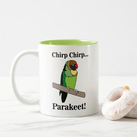 Parakeet Bird  Tweekleurige Koffiemok (Met donut)