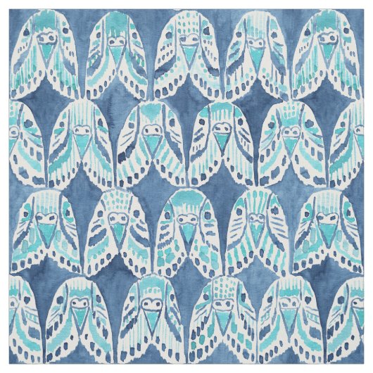 PARAKEET OVER HET HERPEAT Blue Boho Budgie Pattern Stof (Swatch)