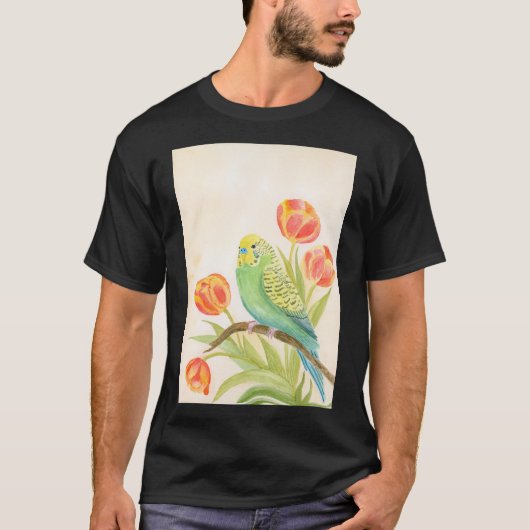 Parakeet with Tulips Exotic Pets T-shirt (Voorkant)
