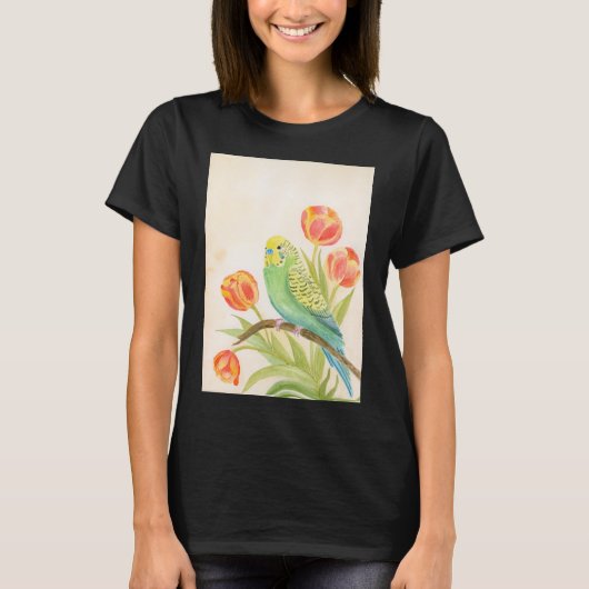 Parakeet with Tulips Exotic Pets T-shirt (Voorkant)