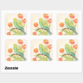 Parakeet with Tulips  Vierkante Sticker (Vel)